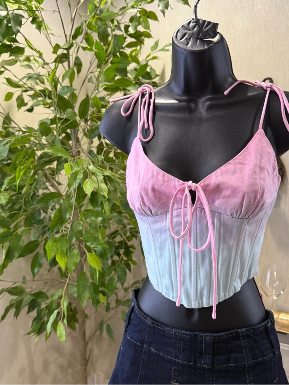White Fox Ombré Pink to Light Blue Corset Top